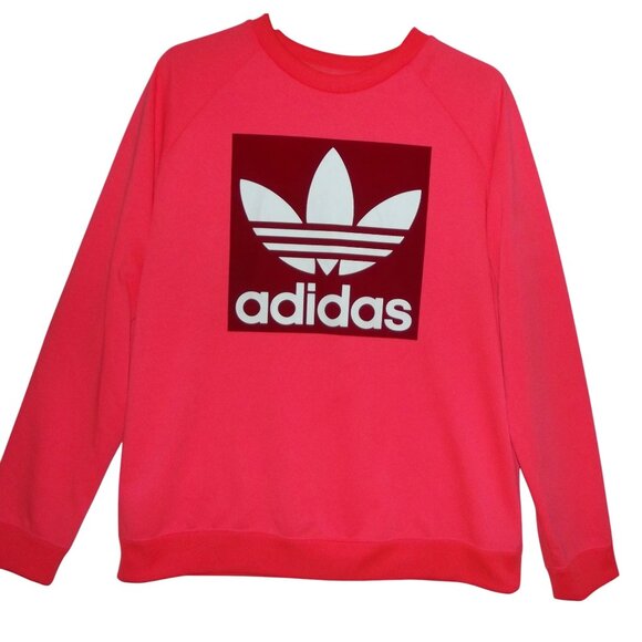 Adidas Sweatshirt Womens Size XL Neon Pink Coral red Trefoil crew neck - Picture 1 of 11